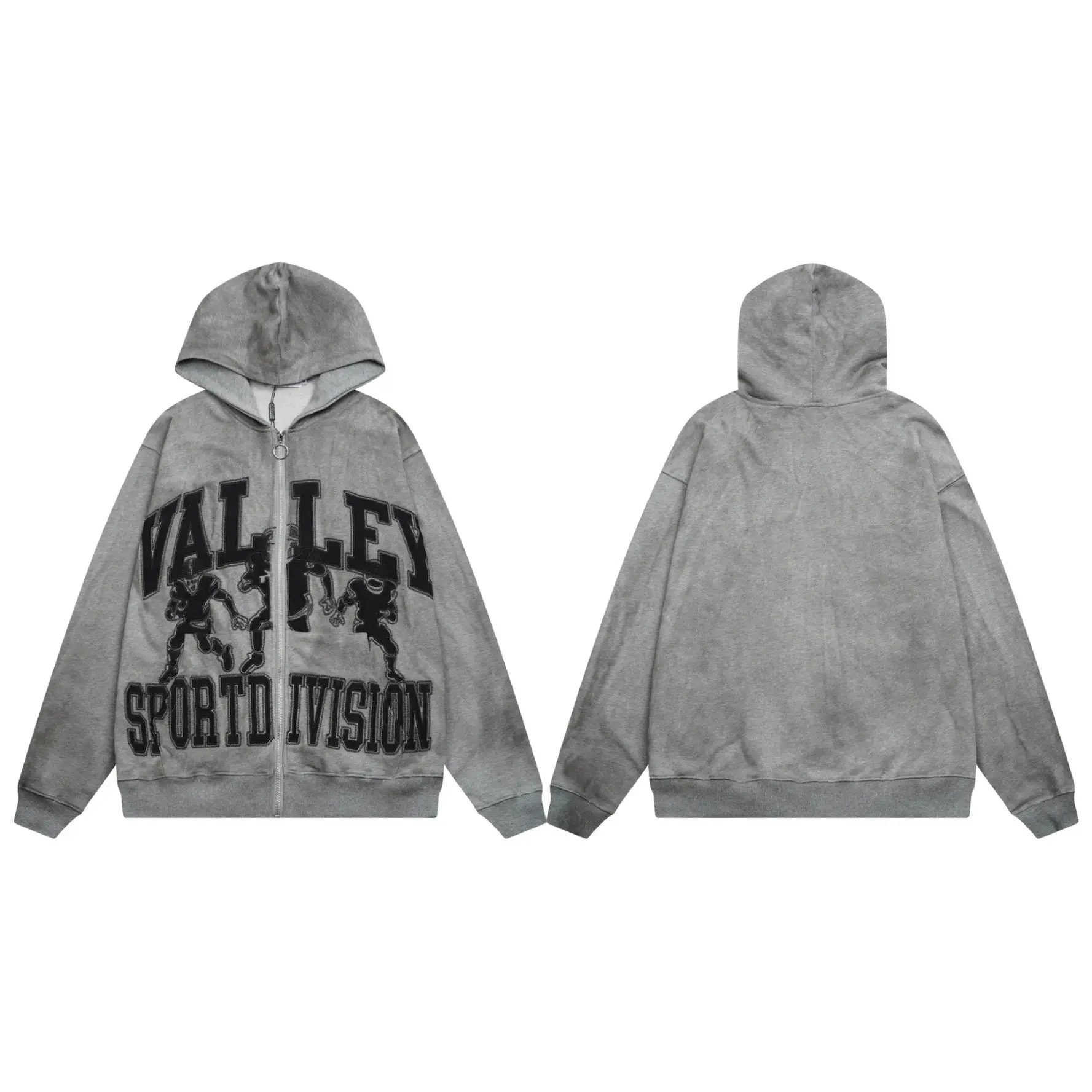 VALE Valley Dreams Chenille Embroidered Zip Up Hoodie 100% Cotton Loose Oversized Y2K Faded Washed Hooded Sweatshirt Autumn Winter Streetwear Jacket Top Men Women Unisex,back to school,back to school haul