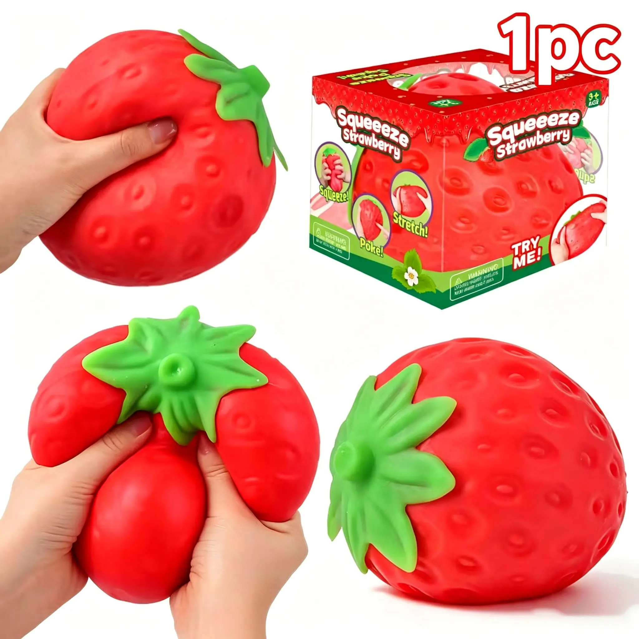 Toymendous Squeeze Strawberry Stress Ball, 6-Inch Soft Toy for Adults & Kids Aged 3+, Fruit-Scented Sensory Game, Safe Non-Toxic Material, Squishy Stress Balls
