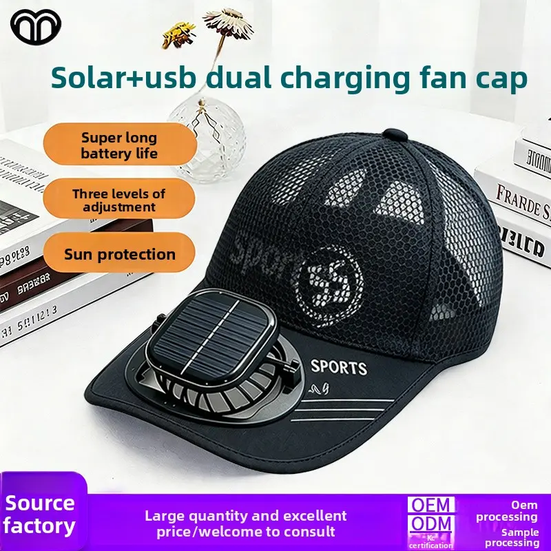 Unisex Cooling Fan Duckbill Hat - Mesh Polyester, UV Protection, Hollow Embroidery, Adjustable Strap, One-Size-Fit-All, Breathable Vent, Lightweight, Solar+USB, Outdoor Sports Hiking Shade