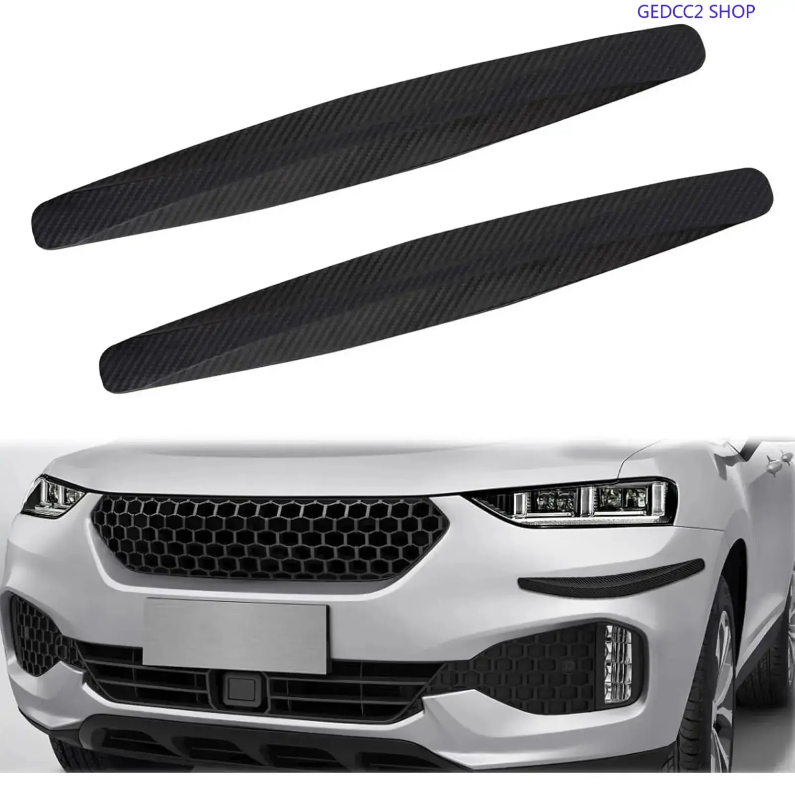 2-Pack Black PVC Carbon Fiber Style Self-Adhesive Bumper Trim, Anti-Scratch Car Protection Guard Strips for Cars, SUVs
