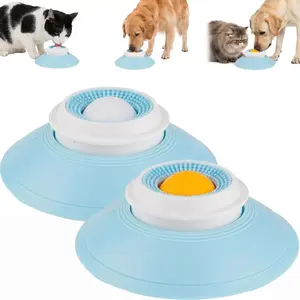2 Pack Dog Cat Lick Ball Slow Feeder for Liquid Food & Peanut Butter, Interactive Lick Ball for Pets Anxiety Relief, Non-Slip Licking Bowl Enrichment Toys & Healthy Diet Container for Dogs Cats