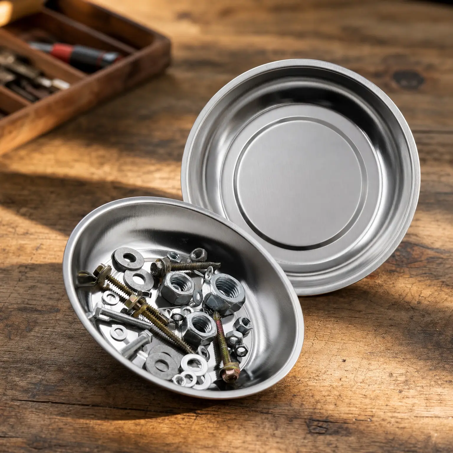 6" Stainless Steel Magnetic Parts Tray - Secure Nuts, Bolts, Screws, Sockets, Fasteners, Tools - Solid Steel - Garage, Workshop, Office, Tool Shed