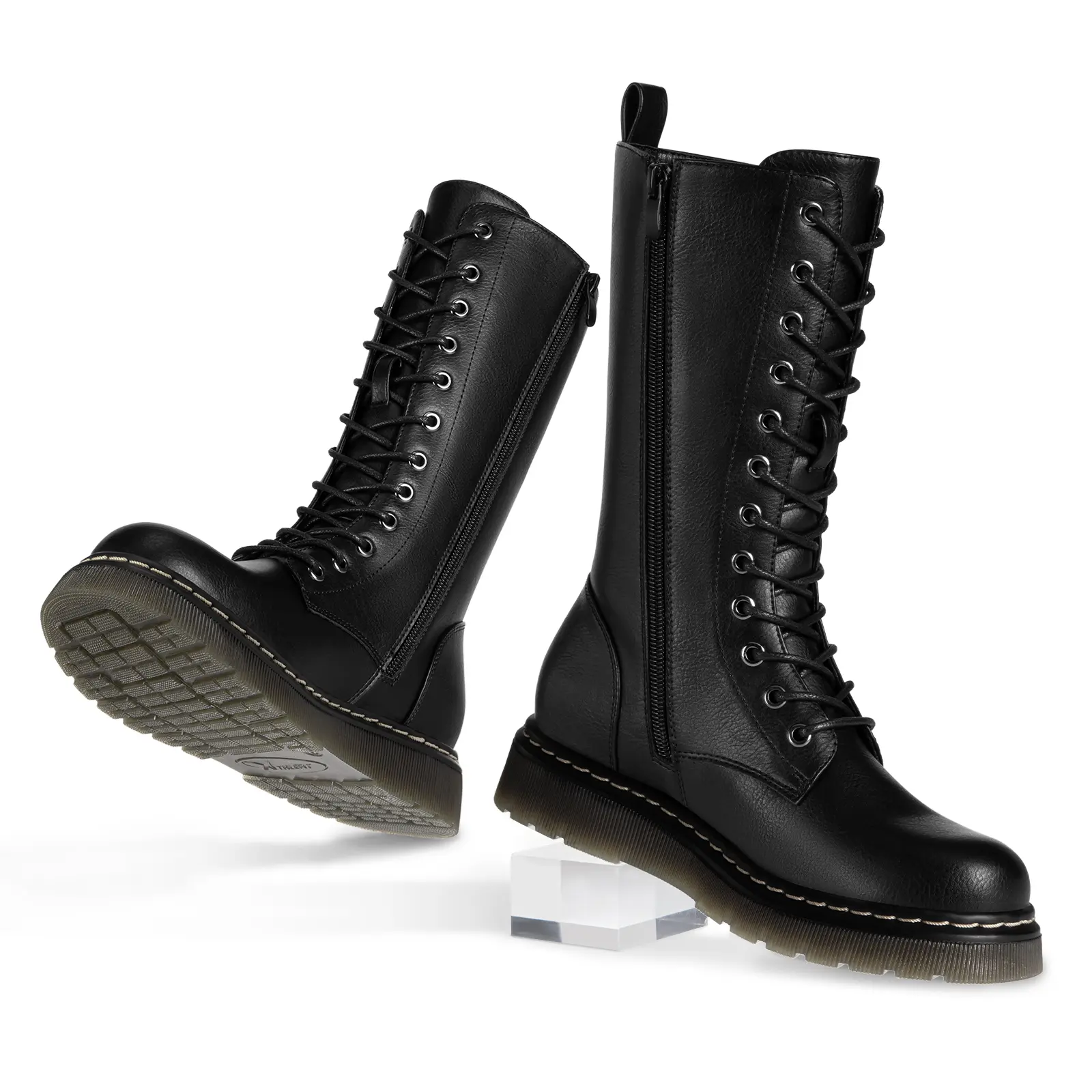 Athlefit Women's Lace-Up Combat Boots for Fall/Winter, Non-Slip Platform Mid Calf Boots with Inside Zipper, Comfortable & Stylish for Work, Costume or Everyday Wear,shoes for back to school,back to school shoes