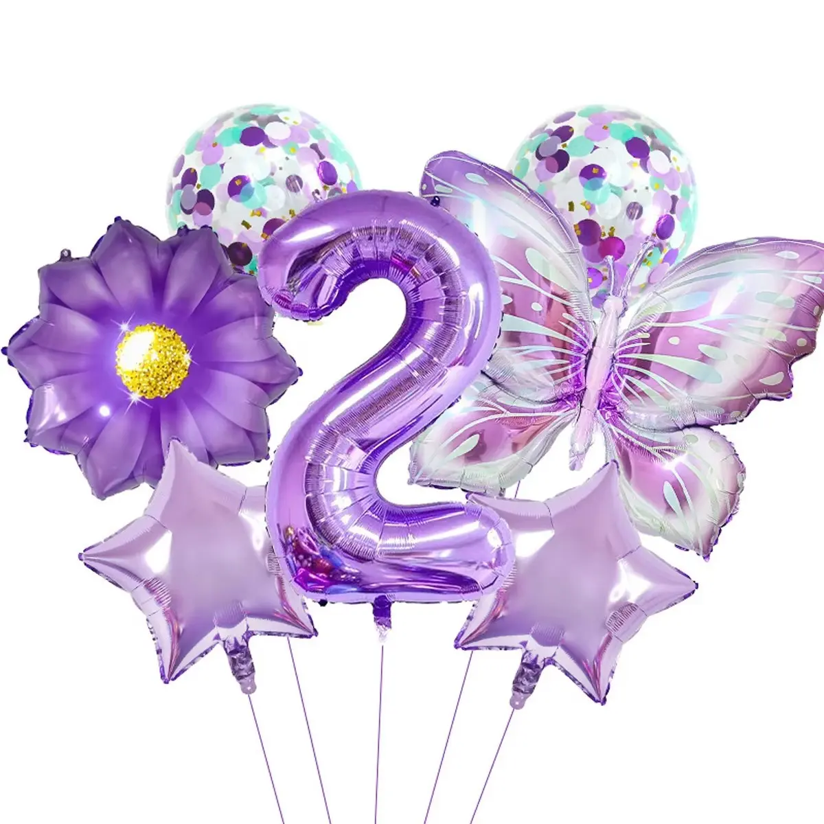 9pcs Butterfly and Sunflower Star Balloons Set, 32 Inch Number Aluminum Foil Balloons, Perfect for Birthday, Wedding, Anniversary, Birthday Party Decorations