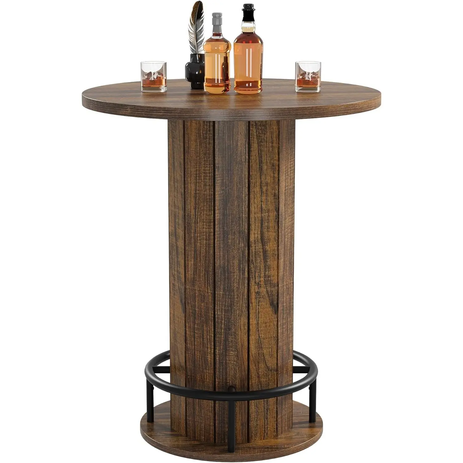 Space-Saving 40'' Tall Round Bar Table – Perfect for Home Bar, Kitchen, or Compact Areas – Round Counter Height Bistro Pub Table with Footrest – Table Only