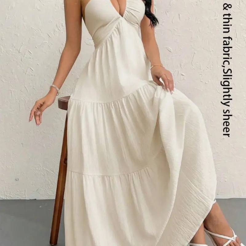 【Black Friday】Women's Plain Dress, Casual Sleeveless Backless Dress for Beach Holiday Vacation, Ladies Summer Clothes#GLOBAL PICKS