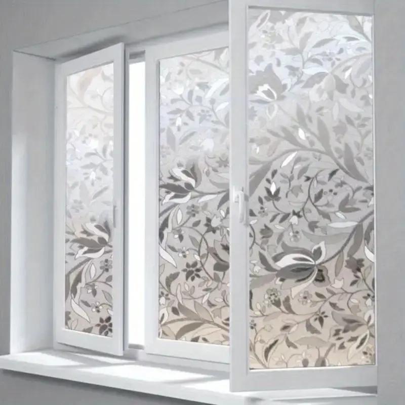 Elegant Tulip Floral Privacy Window Film, Self-Adhesive No Glue, Transparent Non-Sensitive Floral Design Decorative Glass Sticker, Easy Peel & Stick, Office Living Room Decorative Stickers, Floral Pattern Sticker