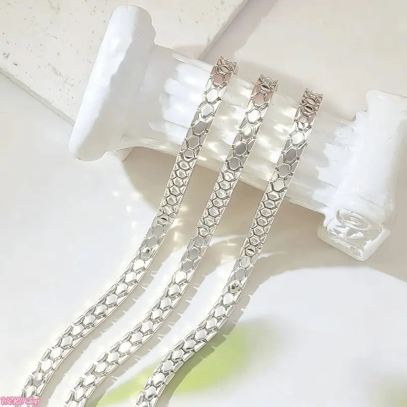 [WER21]Silver Plated Solid Copper Hexagonal Honeycomb Scale Chain Bracelet, Smooth Polished Snake Scaled Link Wrist Bangle, Elegant Stackable Fashion Jewelry Gift for Ladies Birthday Anniversary