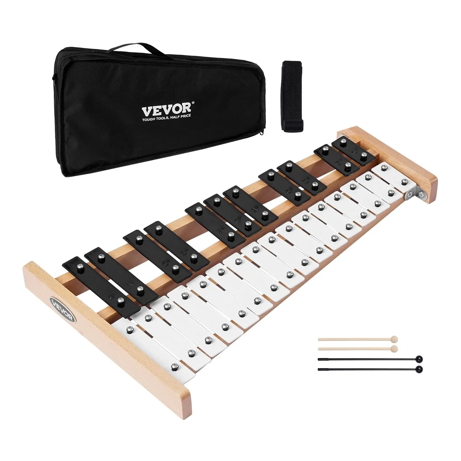VEVOR Unisex Glossy Wood Xylophone, 27-Notes Professional Percussion Instrument with Metal Keys, 4 Mallets (2 Plastic Included), Carrying Bag for Music Teaching