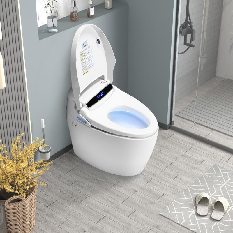 Bellemave Smart Toilets with Heated Bidet Seat Portable Toilet with Bidet Built Intelligent Auto Open Close Seat Dryer Warm Water Modern Features Hands-Free Operation & Foot Sensor