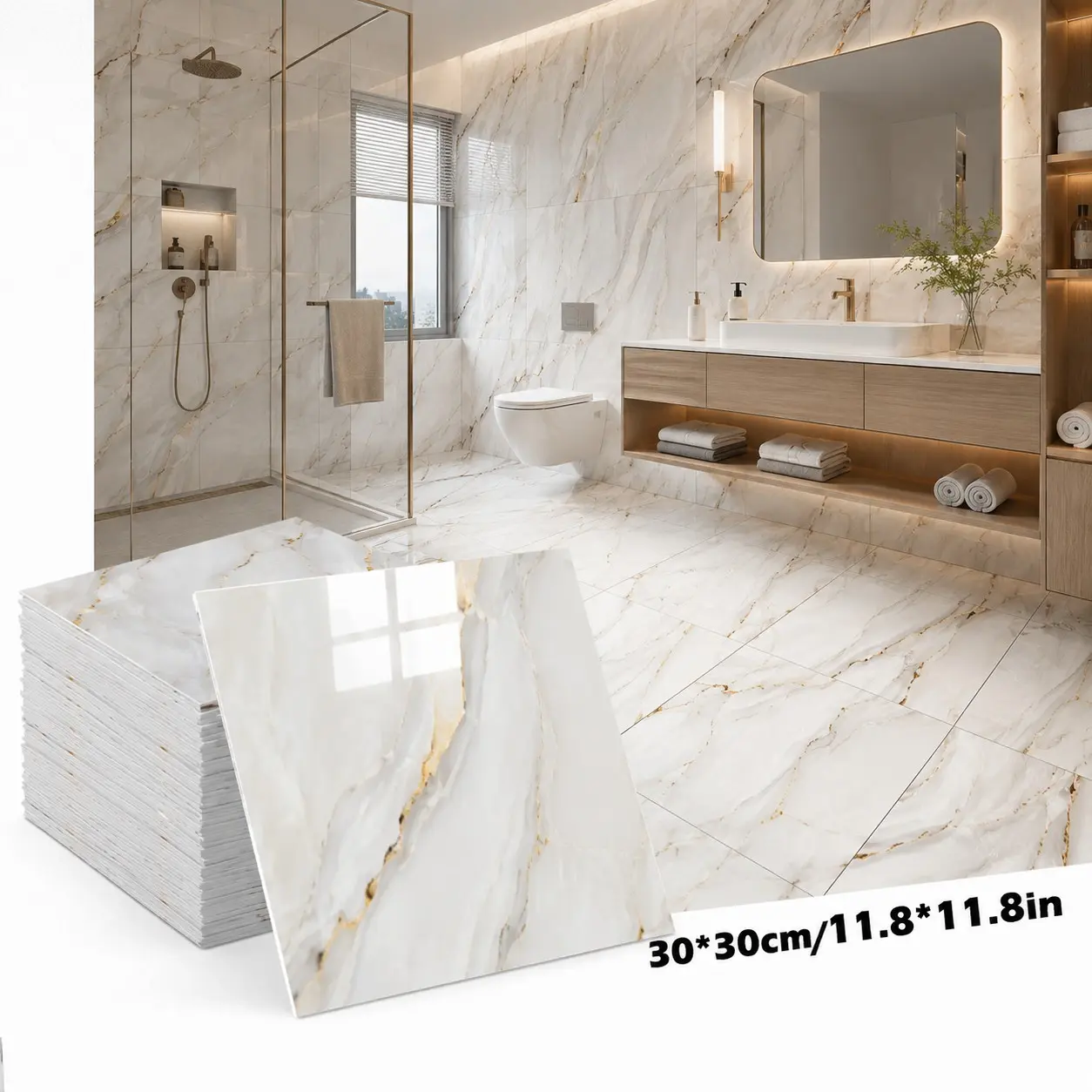 Marble Self-Adhesive Wall Stickers, Peel and Stick, Waterproof, Oil Proof, Stain Resistant, 30x30cm, Kitchen, Bathroom, Living Room Decor