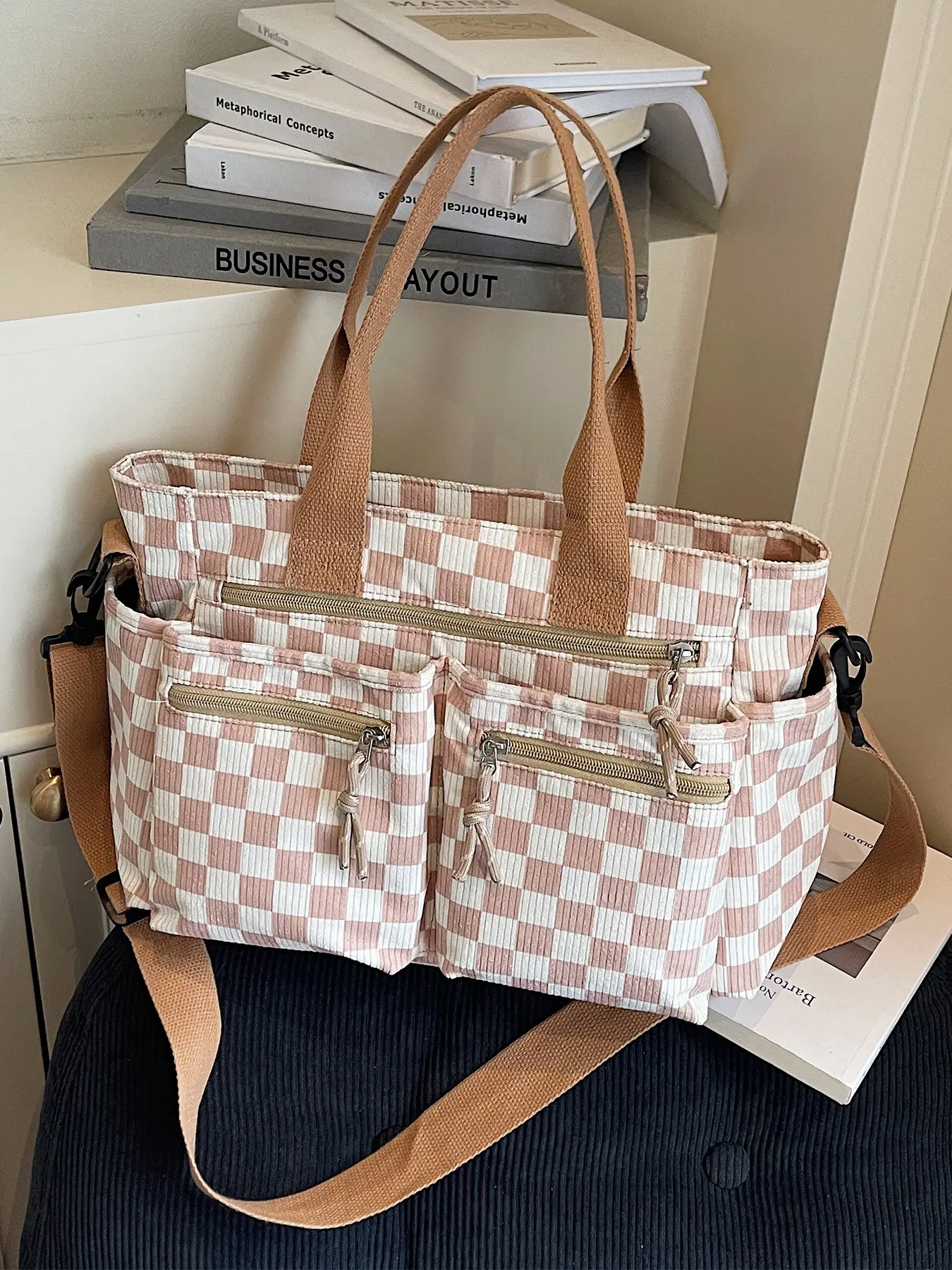 Large Capacity Checkerboard Pattern Tote Bag, Fashion Commute Versatile Handbag, Casual Crossbody Backpack, All-Season Fabric Bag, Casual Commuter Bag, Handbag Shoulder Bag