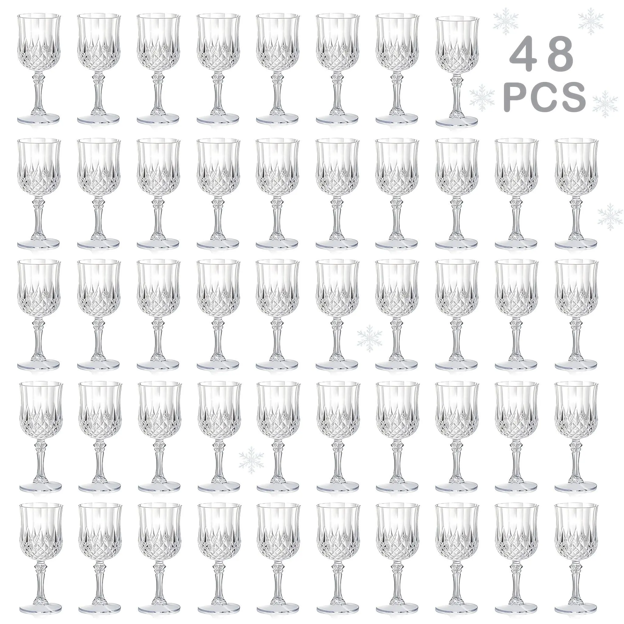 48-Piece 7oz White Reusable Retro Champagne Flutes Glass Set - BPA-Free PS Drinking Glasses Set, Home & Party Supplies for Wedding, Anniversary, Evening Use, Non-Disposable Gift