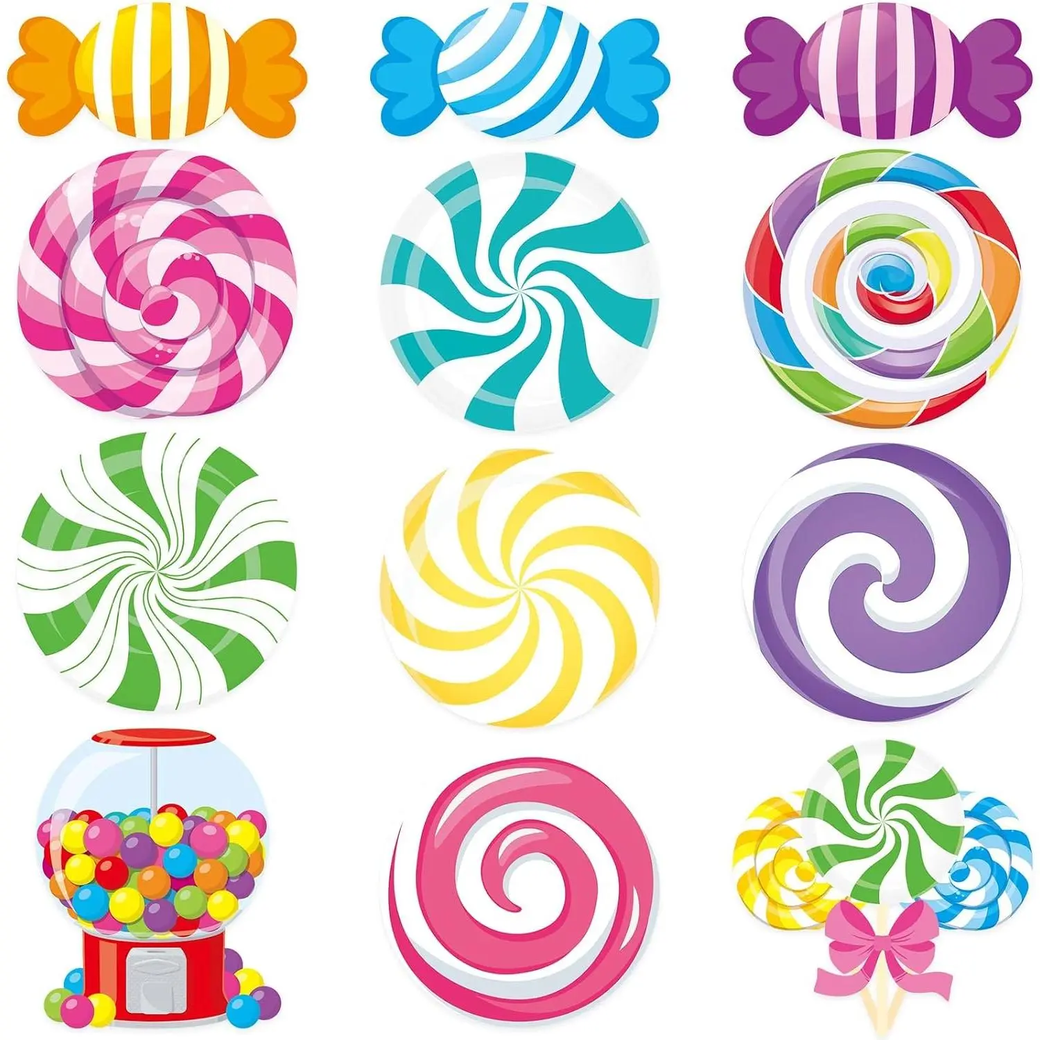 60 count Candy Bulletin Board Decorations Set Candy World Party Paper Cutouts Sweet Peppermint  Candies Cut Outs Classroom Wall  Decor Cards for  Shower  to School Birthday Supplies