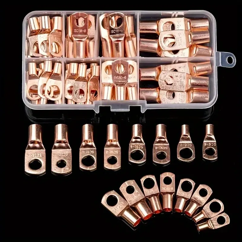 SC Series Crimp Terminals 60pcs Set 8 Sizes with Storage Box Heavy Duty Ring Terminals Battery Cable Automotive Solar Electrical Wiring Heat Shrink Wire Nose Connector