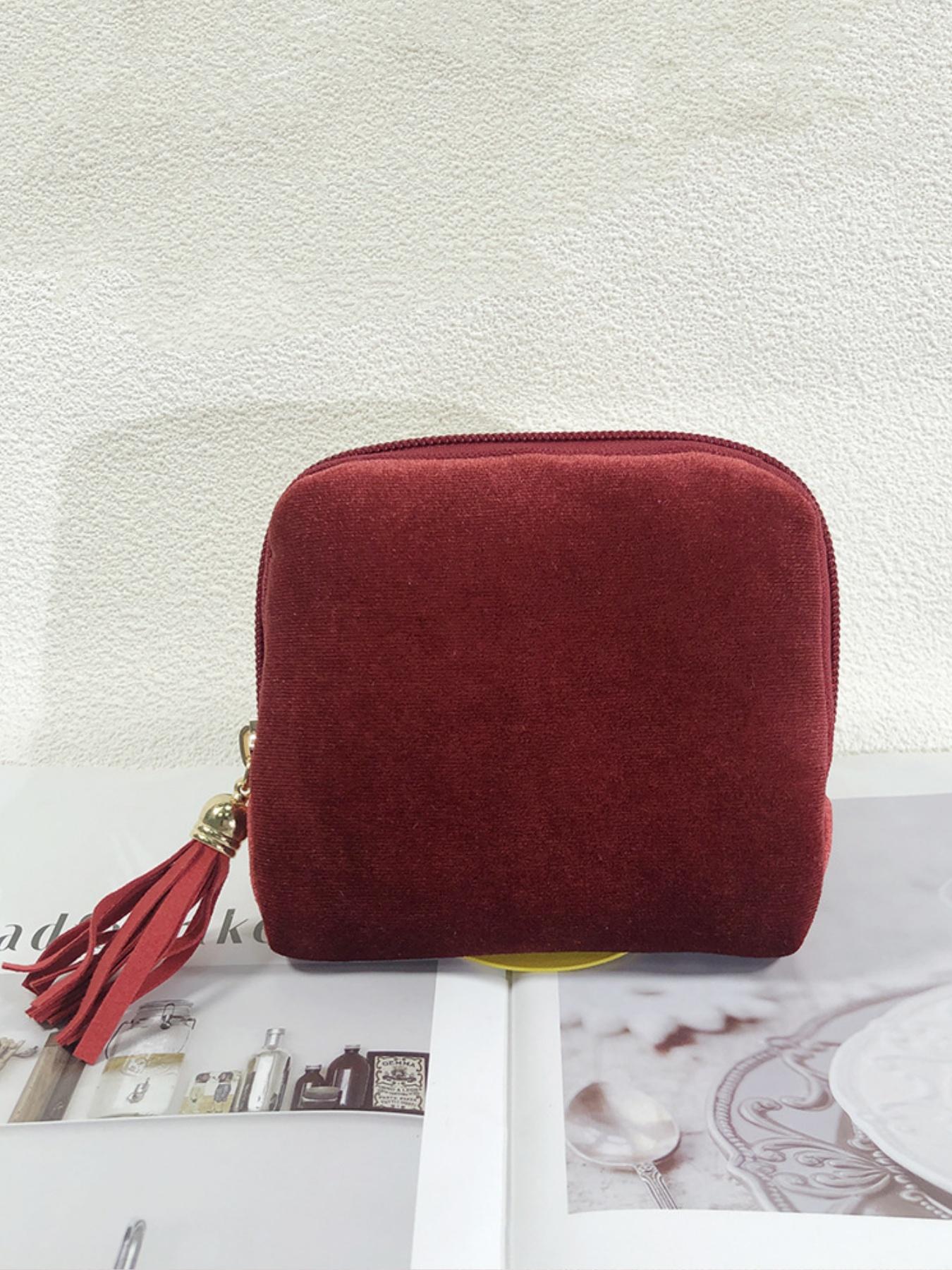 Fashionable Simple Solid Color Luxury Jewelry Storage Bag, Tassel Zipper Pouch, Portable Organizer for Rings Necklaces Bracelets