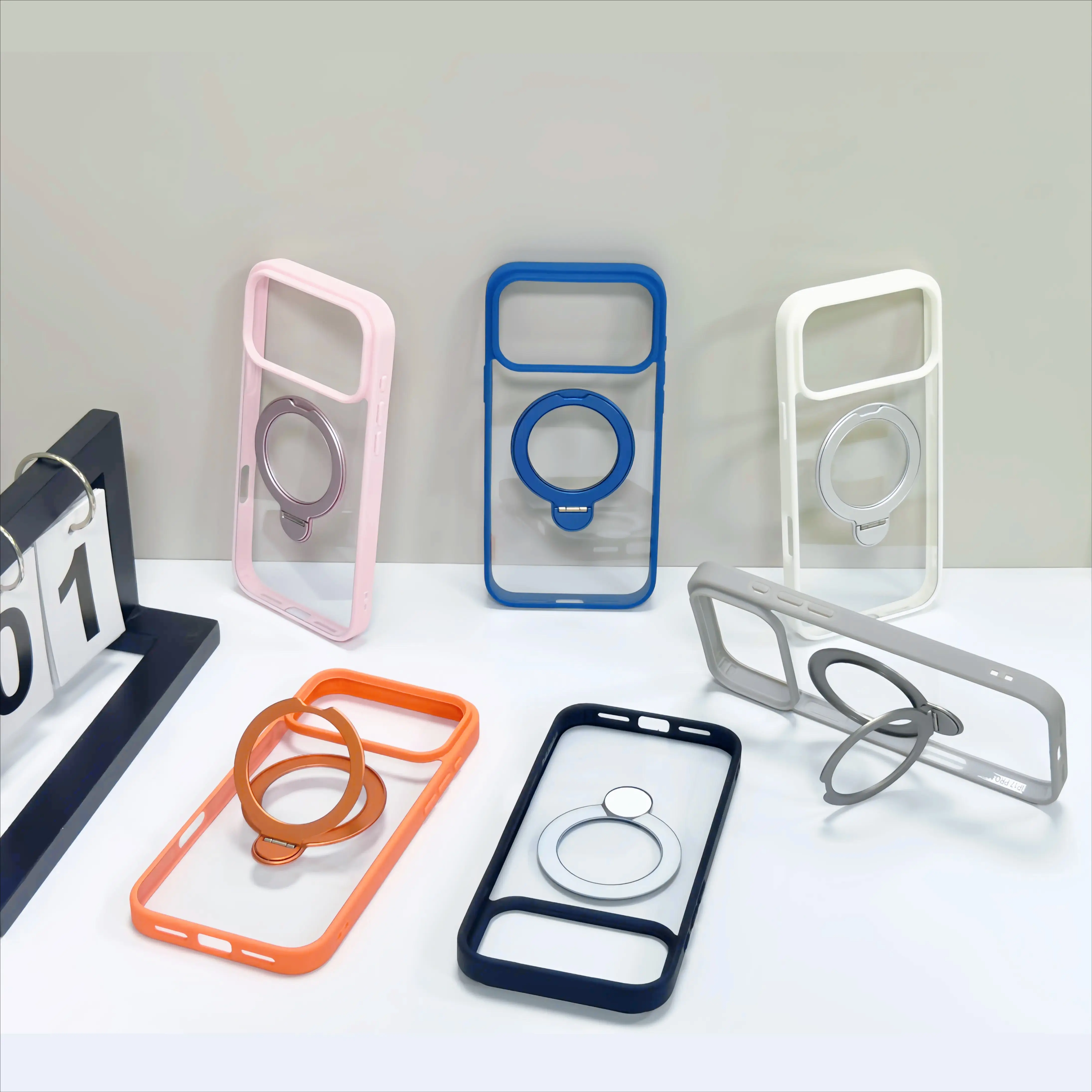 Candy Macaron Aesthetic Rotating Ring Kickstand Cover, 360° Rotatable TPU+PC Shockproof Protective Case for iPhone 17 Pro/17/16 Pro/16/15 Pro/15, 6 Pastel Shades