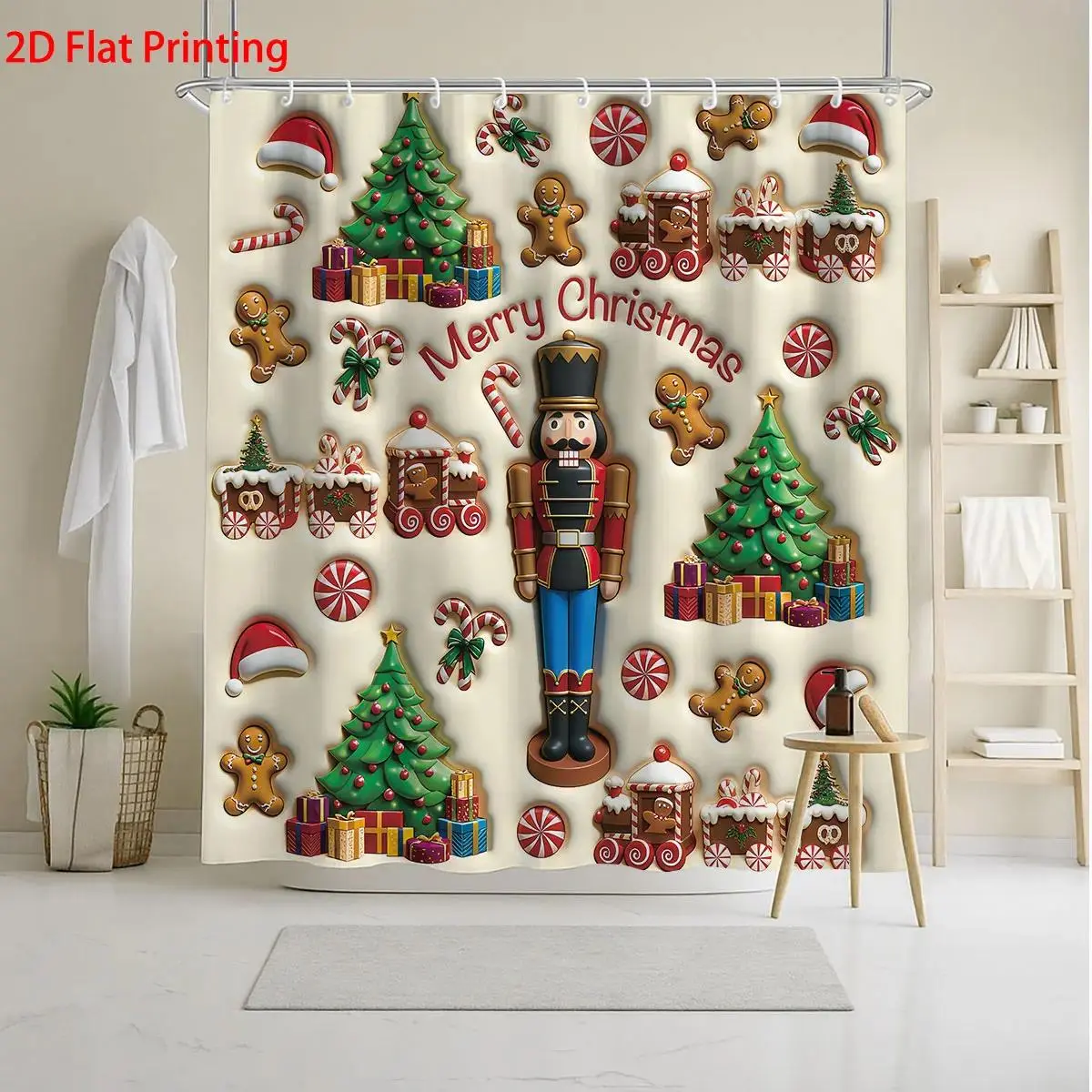 Nutcracker Soldier Christmas Pattern Shower Curtain with Hooks Bath Curtain Water Resistant Bath Decor