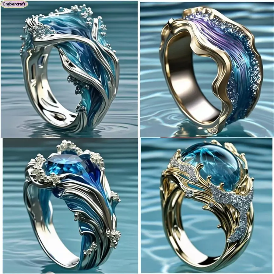 Women’s Ocean Wave Resin Open Ring - Trendy Boho Aesthetic Non-Tarnish Jewelry, Handcrafted Adjustable Coastal Summer Band, Lightweight Textured Minimalist Accessory for Casual & Beach Outfits, Ideal Gift for Her