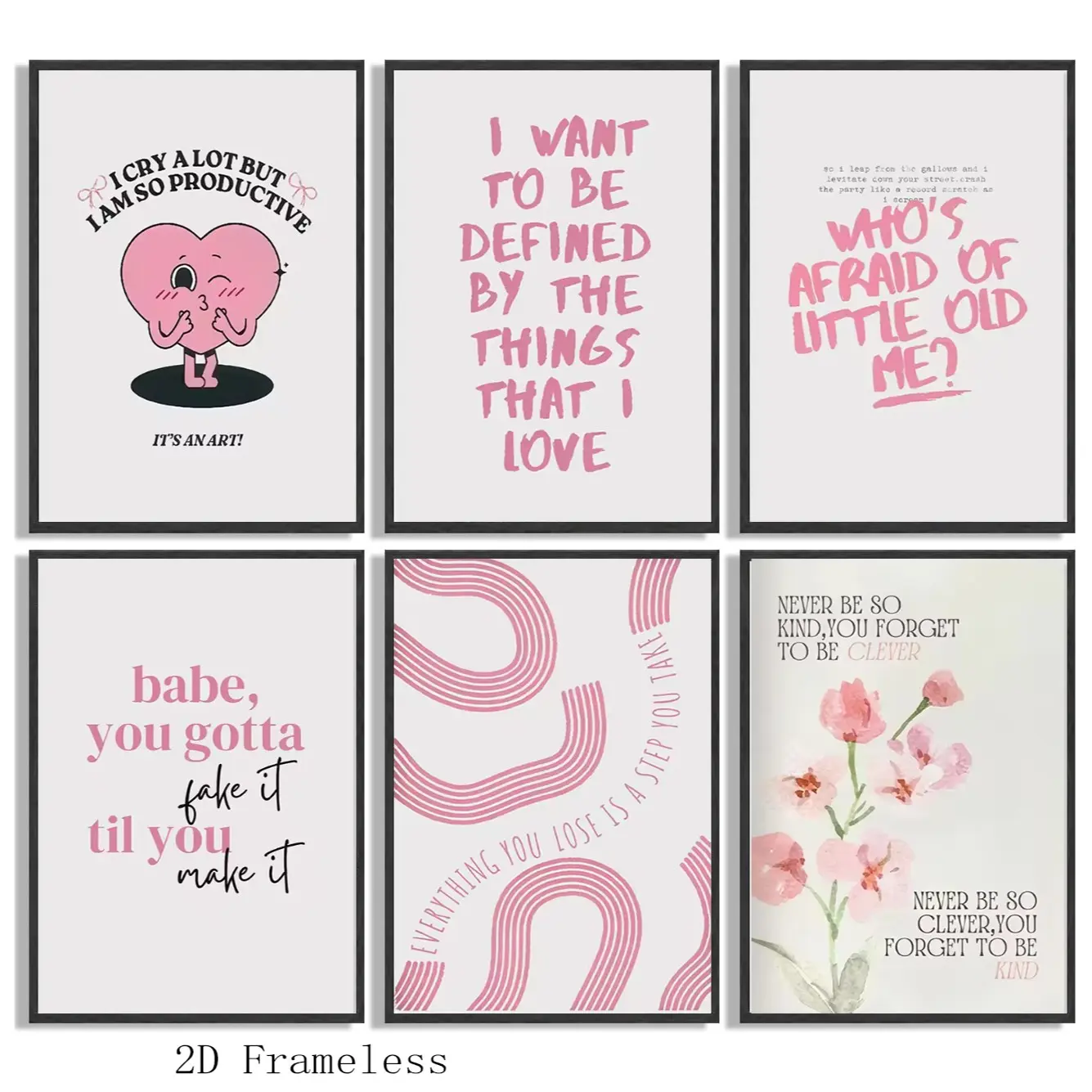 Set of 6  Pink, Fashionable, Artistic Lyric Posters Perfect for a Teen Girl’s Dorm Room: Cozy Canvas Wall Hangings Ideal for Art-Inspired Interiors—Eye-Catching Wall Decor Unframed Wall Art Frameless