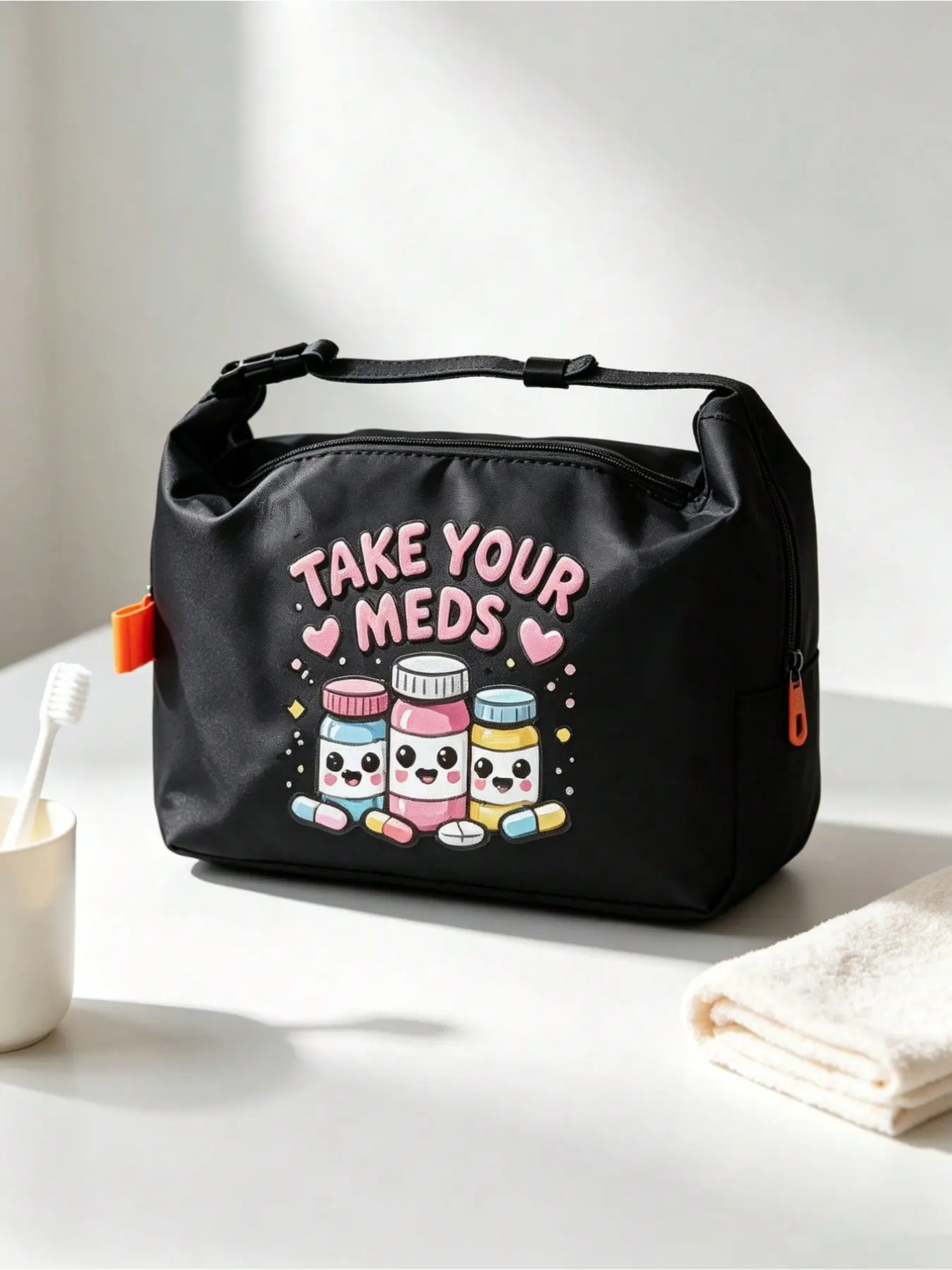 Cartoon Pill Print Waterproof Handheld Medicine Storage Bag, Large Capacity Zipper First Aid Pouch, Portable Drug Organizer for Travel Commute, Ideal for Travelers & People with Chronic Medication Needs