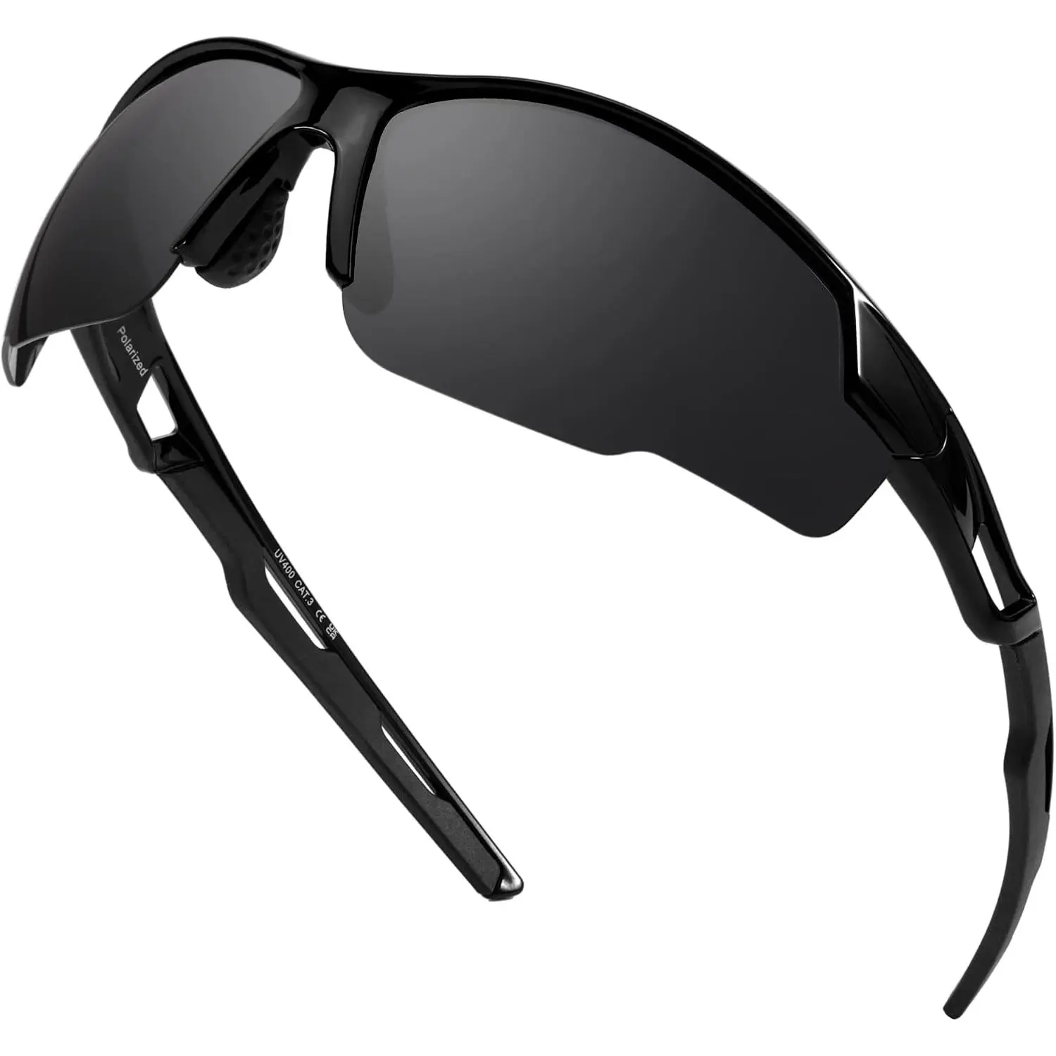 Men's Sports Polarized Sunglasses, Semi Rimless Wrap Around Sunglasses, UV400 Protection for Cycling, Running, Fishing