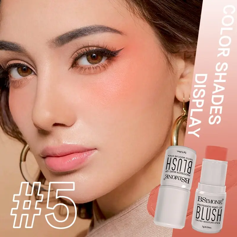 Bsimone 3-In-1 Clay Nude Blush Stick, Long-Lasting Cream Texture, Perfect for All Skin Tones, Ideal for Parties and Travel