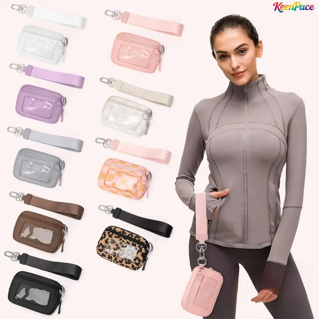 Cute Mini Wristlet Wallet For Women, Waterproof Zipper Card Holder With Detachable Wrist Strap & Clear ID Window, Multi-Pocket Compact Coin Purse Ideal For Running, Travel, Beach Summervibes Outfits & Sweet Gift For Ladies