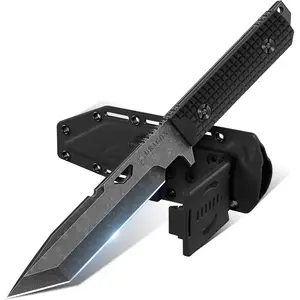 Tactical Knife Kydex - Outdoor Survival Knife with Sheath D2 Steel Blade G10 Full Tang Handle for Camping Hiking Christmas Thanksgiving Gift Men Black