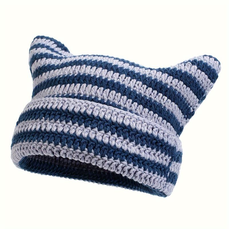 1pc Little Devil Cat Ear Pure Handmade Crochet Knitting Bean Hat Unisex Outdoor Street Casual Fashion Hip-hop Hat Cool Versatile Hood Machine Washable