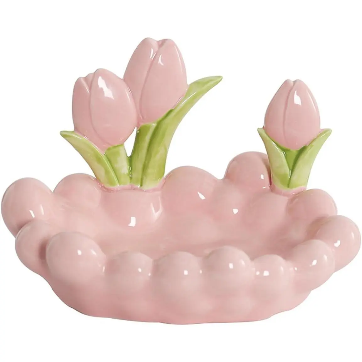 Charming Look Glossy Cloud-Flower Ceramic Trinket Dish - Jewelry Tray, Key Bowl, Entryway Desk Organizer for Rings, Necklaces, Cosmetics, Decorative Vanity Accessory for Bedroom, Bathroom, Ideal Gift, Floral Motif