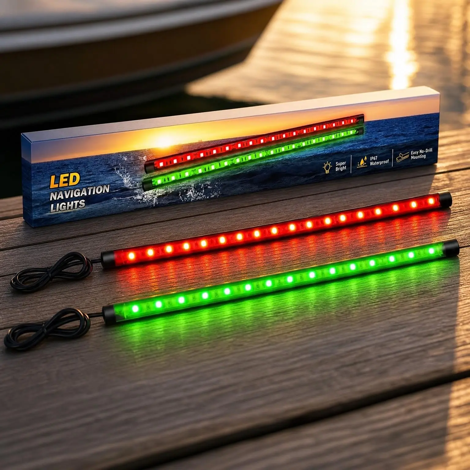 Red and Green LED Boat Navigation Lights, Waterproof Marine Bow Light 12V for Pontoon, Bass Boats and Kayak