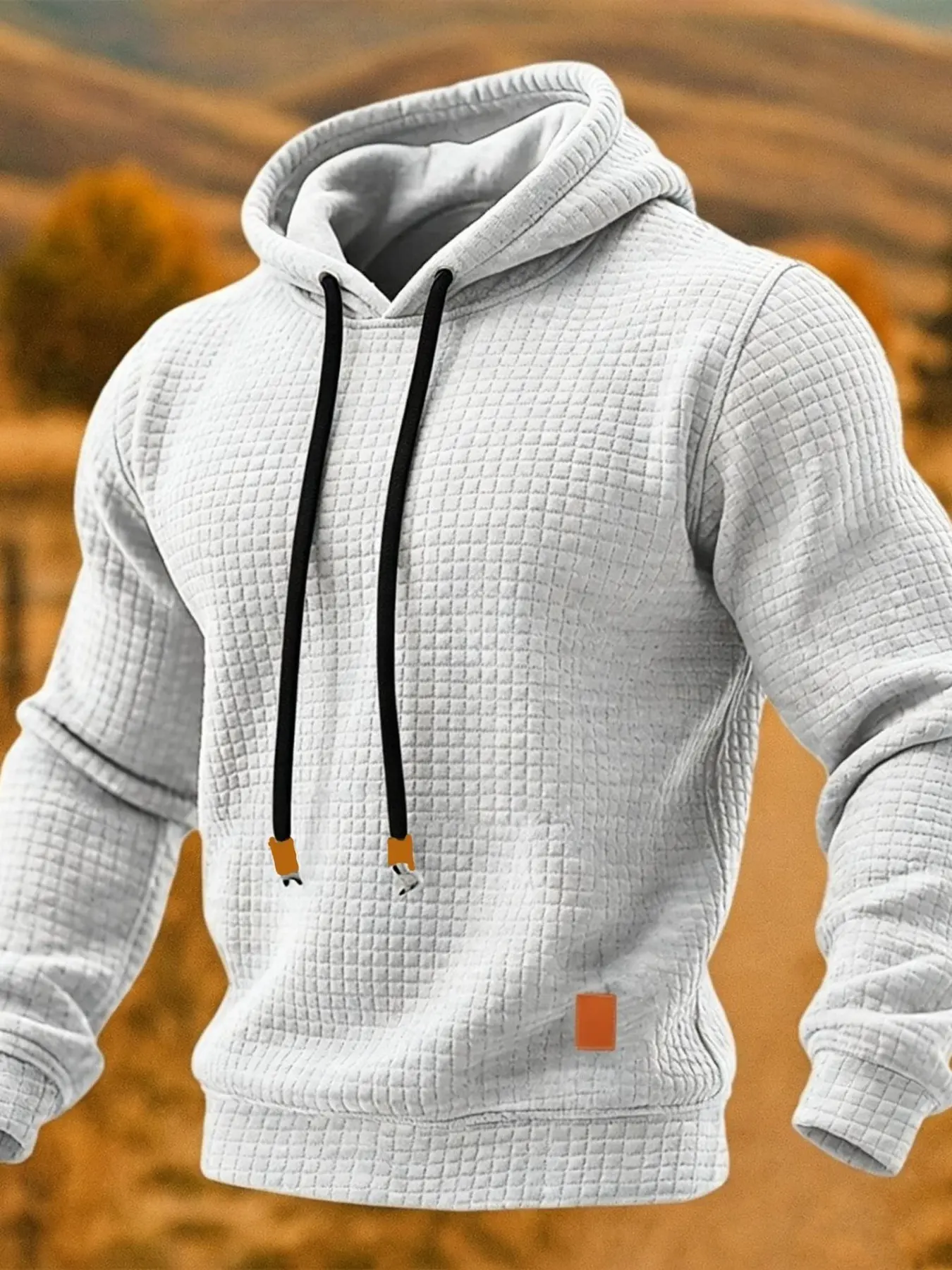New Fall Winter Men's Jacquard Sweatshirt, Long Sleeve Hooded Sports Jacket, Waffle Pattern Outerwear, European and American Style