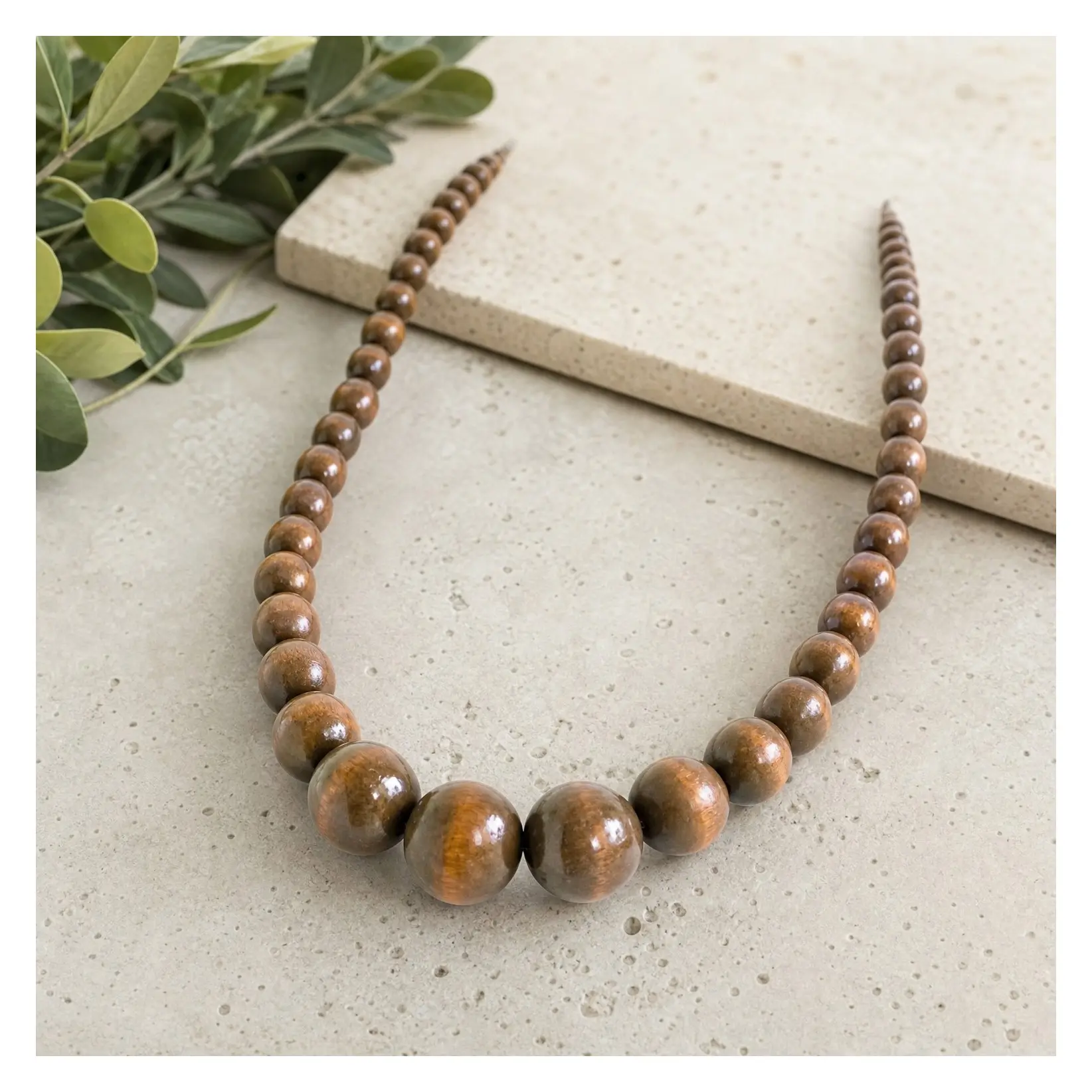 Natural Wood Bead Necklace for Men Women - Unisex Chunky Wooden Chain NecklaceGift