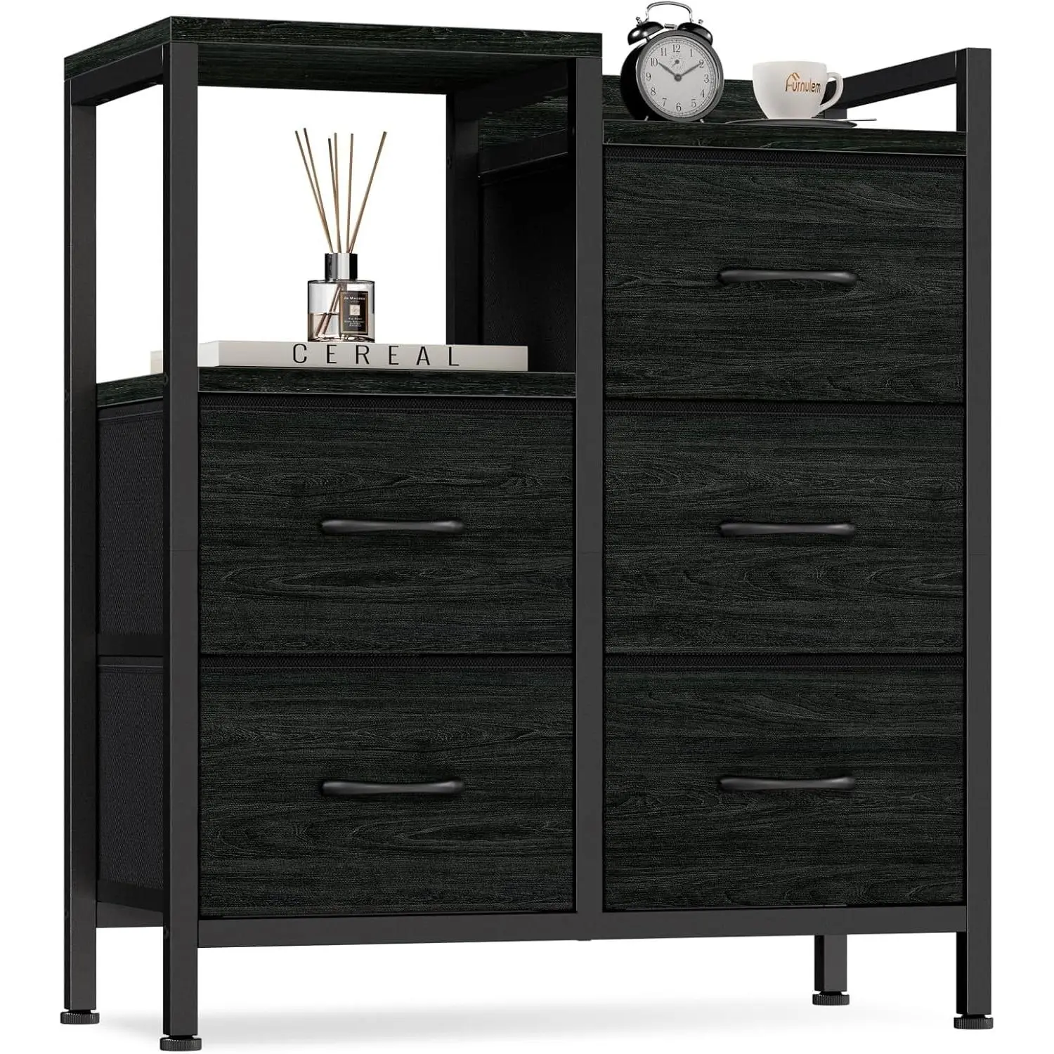 Garvee Commodekast met schuifladen met 5 stoffen laden voor slaapkamer, woonkamer, kinderkamer, hal, 63 x 29 x 75 cm