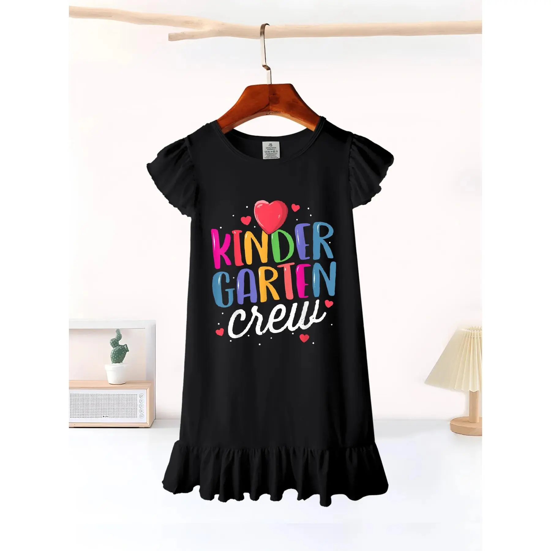 Kindergarten Crew Back to School Teacher Kinder Rainbow Girls' Summer Flutter Sleeve Casual Dress - Soft, Durable, Easy-Care, Ideal for School & Outdoor Activities - Local warehouse