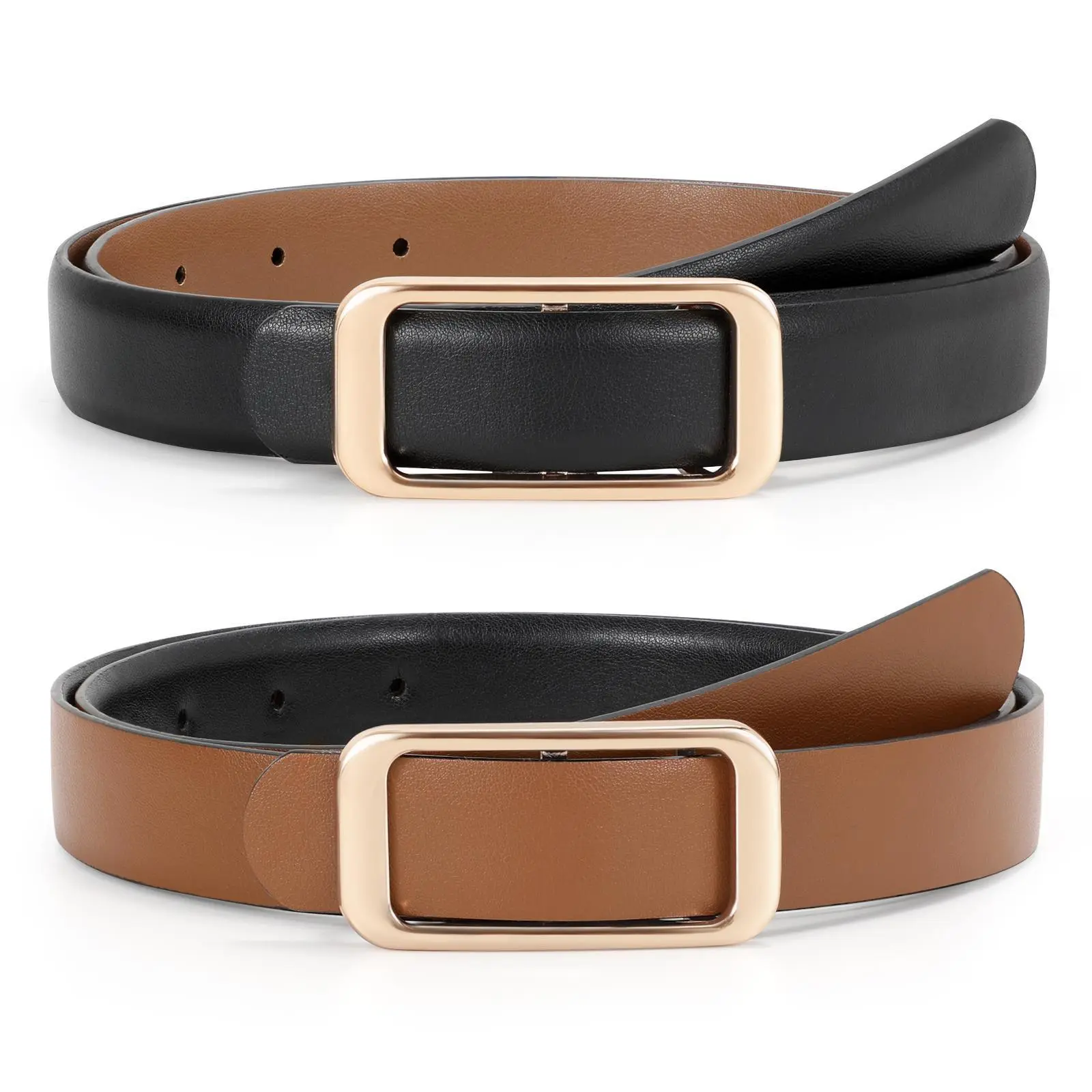 JASGOOD Women Reversible Leather Belt Two-in-One Ladies Fashion Skinny Waist Belt for Pants Jeans  Dresses