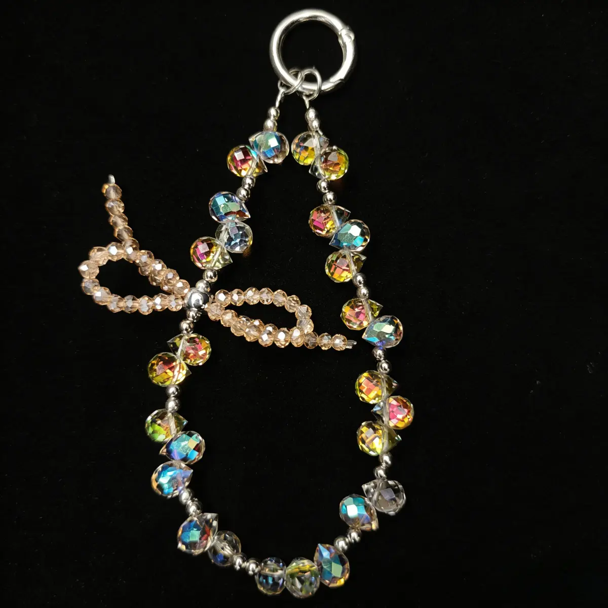 Women's PVC Plastic Crystal Phone Wrist Strap - 5.9" Long, Teardrop Beaded, Dual Clasp, Lanyard for Keys, Cellphone Charm Chain with Tether Tab, Hands-Free Wristlet Bracelet Grip Strap
