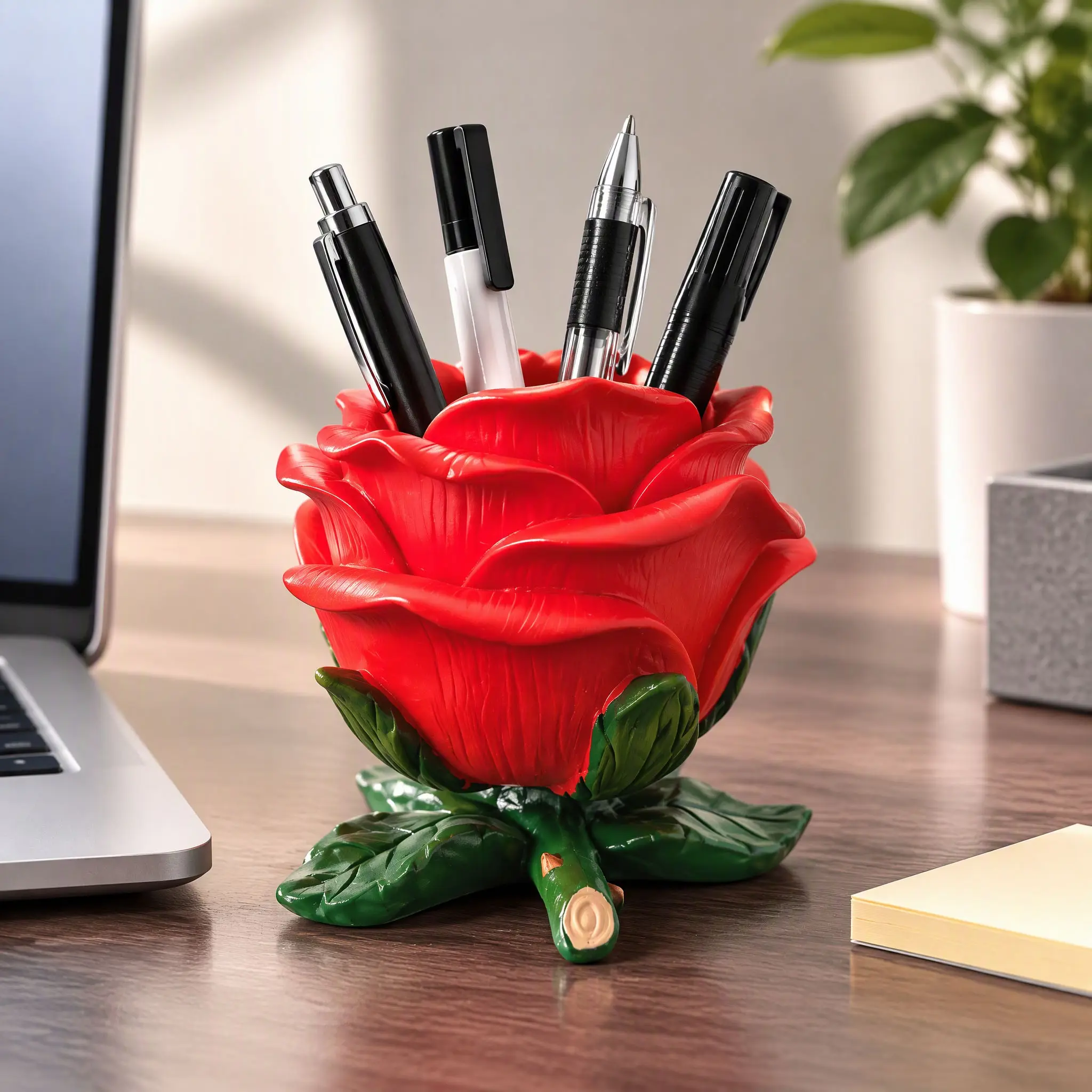 Creative Rose Flower Pen Holder, Resin Craft Decorative Item, Home Decoration, Desktop Ornament, Paintbrush Holder, Desk Buddy, 1pc