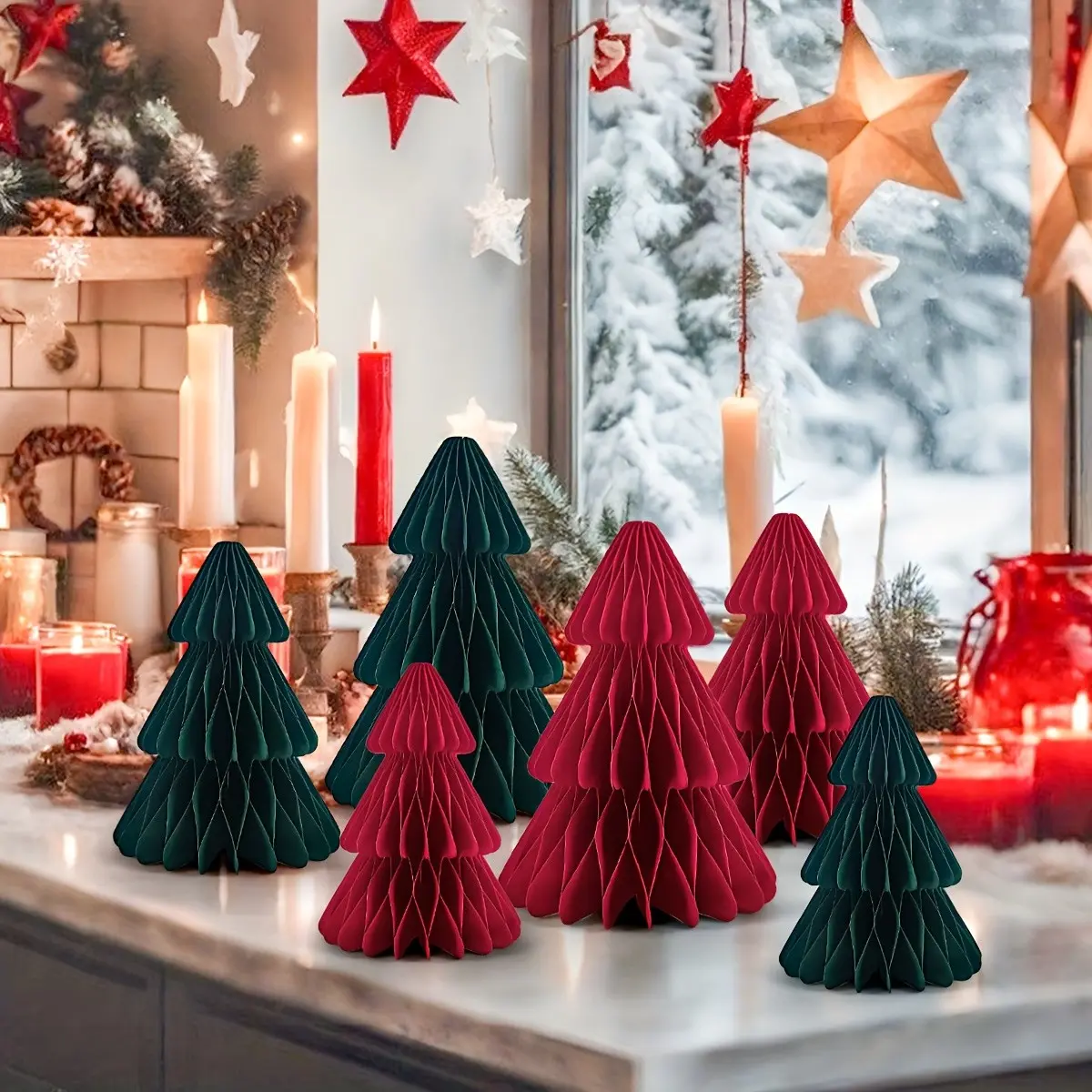 4 Pcs Honeycomb Christmas Trees, 3D & Table Centerpieces, Reusable Holiday Decor, Home Christmas Party Decoration
