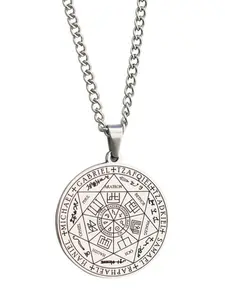 Stainless Steel Necklace Pendant, Seven Angels Magic Array Round Disc Charm, DIY Accessories for Men, Unisex Jewelry