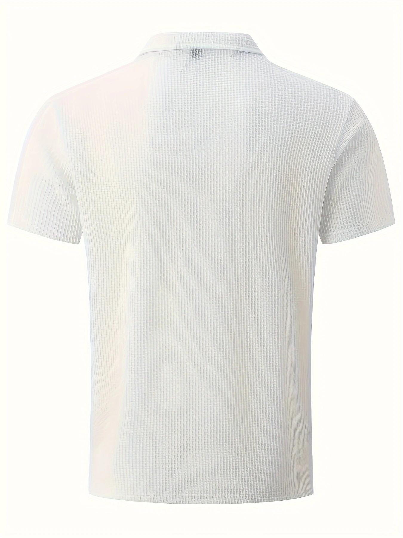 Men's Solid Color Jacquard Polo Shirt, Regular Fit Casual Short Sleeve Button Front Collared Top for Summer, Fashion Men's Clothes for Daily Wear