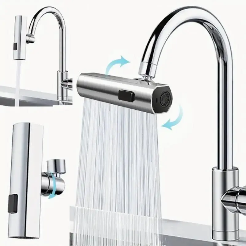 Triple Function Large 360° Waterfall Kitchen Faucet, Touch Control, Rotating Faucet, Sink Extender, Zinc Alloy, Chrome Plated, Modern Style, Faucet for Kitchen Sink