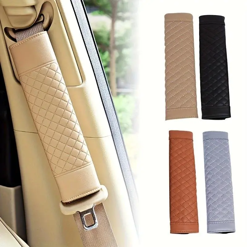 2pcs Fashion Car Seat Belt Cover - Faux Leather Shoulder Pad, Enhanced Comfort and Protection