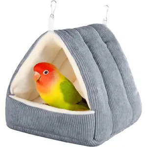 Medium Winter Warm Bird House and Bird Bed for Cage with Soft Plush Hanging Hammock & Hut Tent, Hideaway Sleeping Nest for Budgies, Parakeets, Cockatiels (Grey, M)