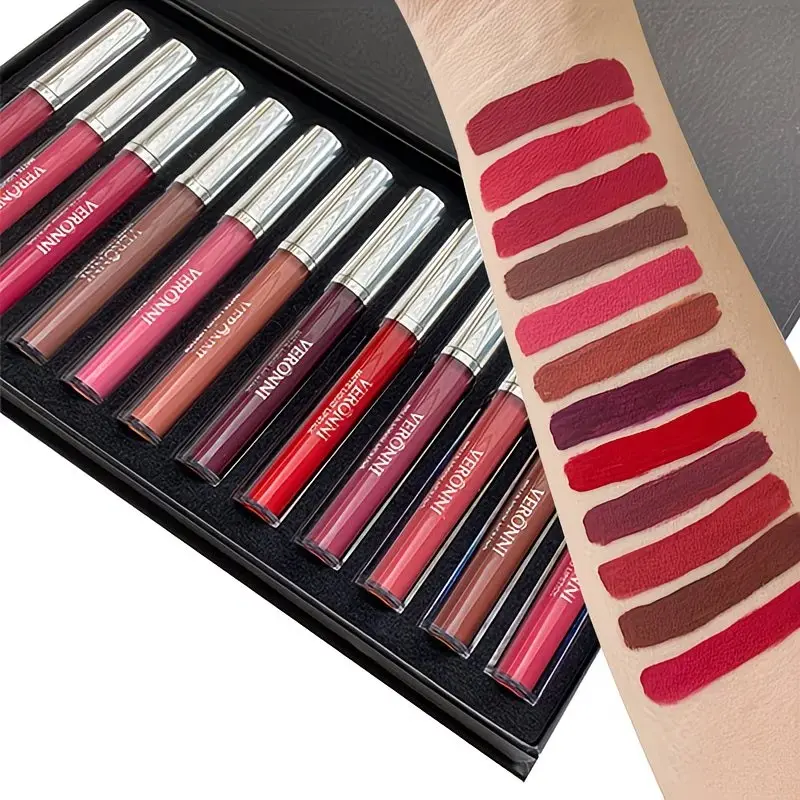 12-Piece Matte Lip Gloss Set, Velvet Finish Liquid Lipstick Combo, Long-Lasting Waterproof, Perfect for Daily Use & Gifts