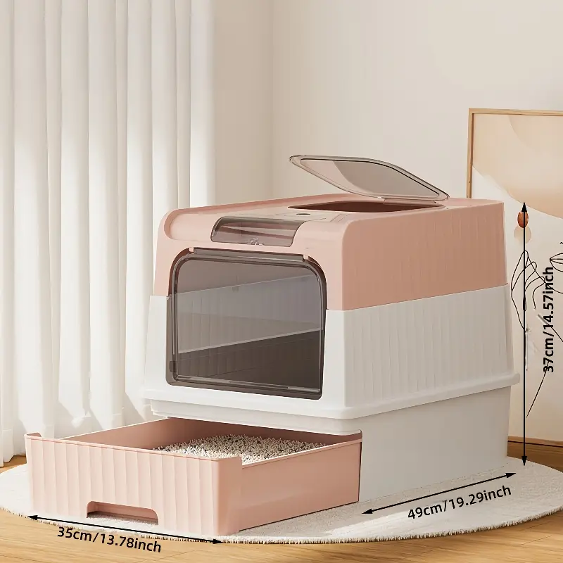 Large litter box with pull-out drawers, Covered litter box, enclosed cat toilet for privacy and odor control, front entry and top exit, leak-proof and easy-to-clean tray, litter shovel, ideal for daily use in multi-cat households