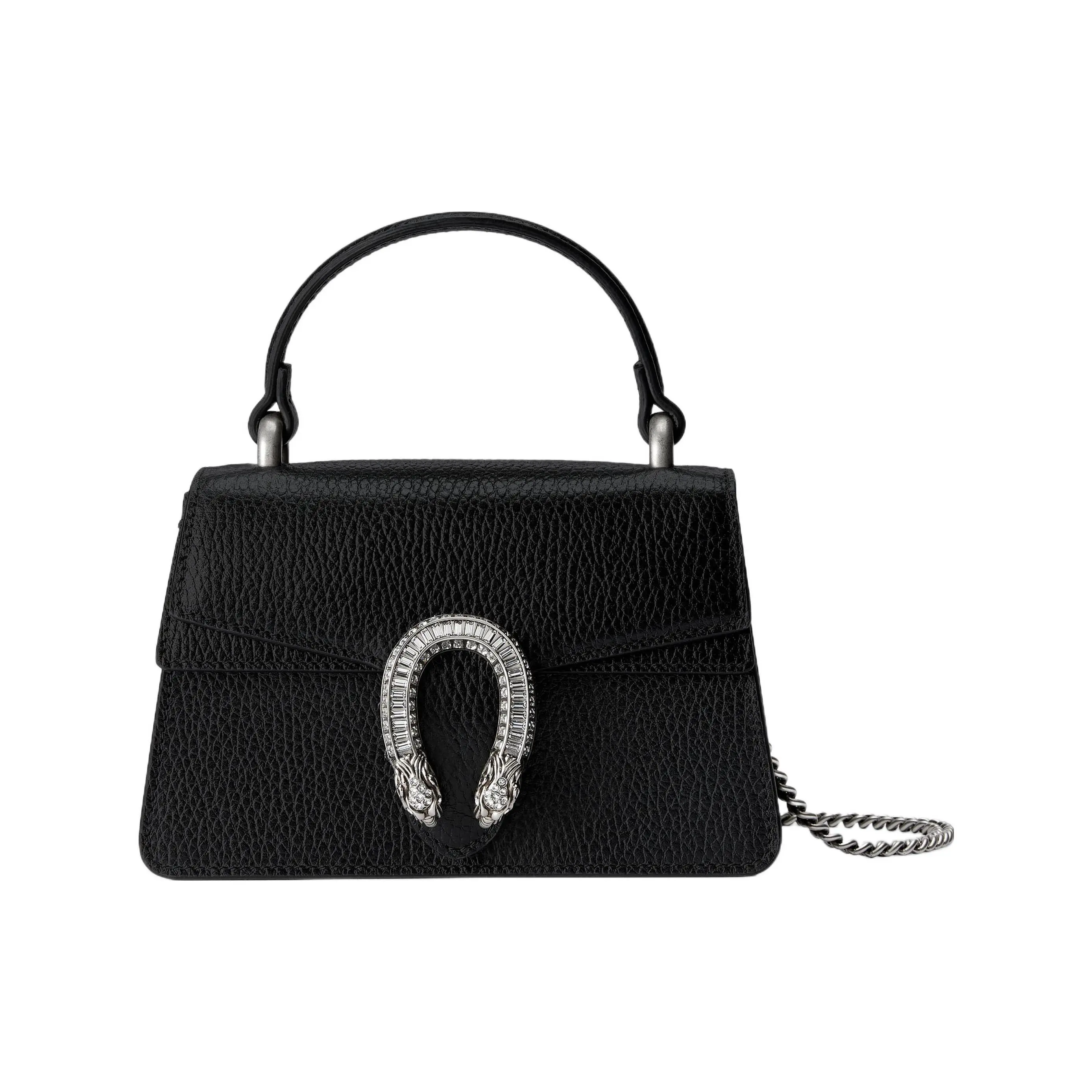 Gucci Dionysus Tiger-Head Clasp Chain-Strap Leather Crossbody Bag for Women, Mini, Black