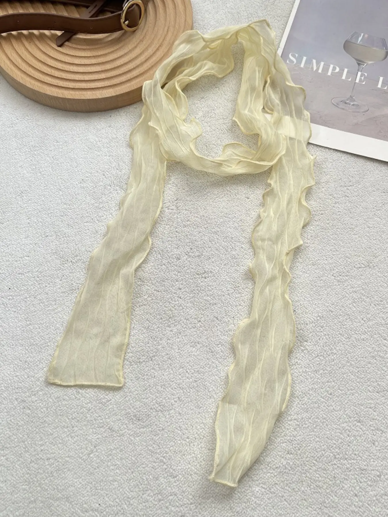Pure Desire Style Solid Color Pleated Scarf, Hairband for Trendy Girls, Spring Summer Versatile Decorative Necktie