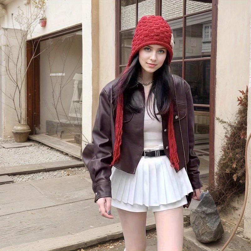 New Fashion Patchwork Tassel Knitted Women's Winter Peru Earflap Hat, Ski Hat, Warm Lined Neck Warmer Scarf Windproof Cycling Hat